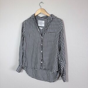 Frank & Eileen EILEEN Modal Plaid Button Down Shirt Black White Italy XS